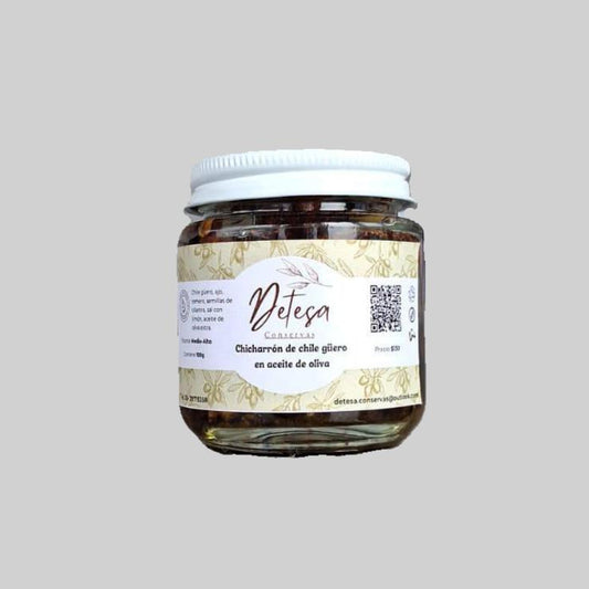 Chicharrón de chile güero en aceite de oliva