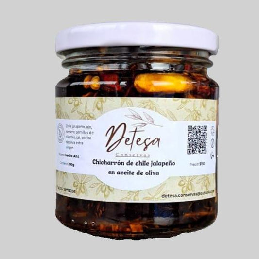 Chicharrón de chile jalapeño en aceite de oliva